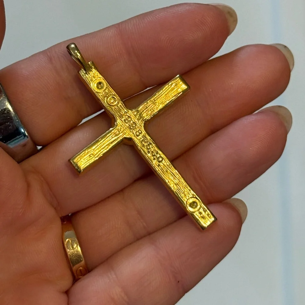 Multicolor Gemstone Gold Cross Pendant - Picture 4 of 7